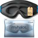 MyHalos Sleep Mask 3D Blackout Eye Mask for Women & Men, Side Sleepers, Zero Pressure Memory Foam Eyelash Friendly, Breathable,Award-Winning Sleep Aid for Travel (Black, 1 Count (Pack of 2))