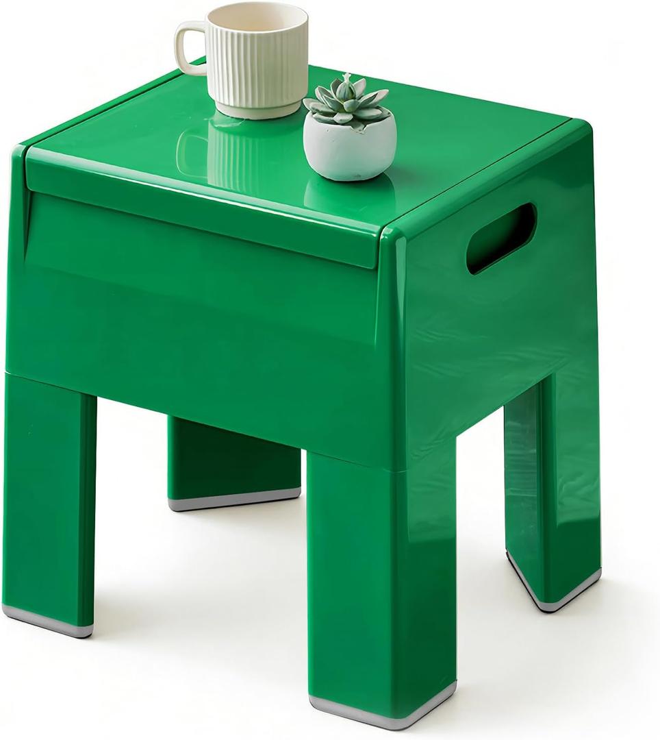 Nightstand Bedside with Storage Space, Multifunctional Colorful Plastic End Table Small Side Table for Bedroom, Dorm and Small Spaces, Easy Assembly(14.7" D x 11.8" W x 15.8" H, Green)