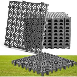 10 Pcs 15.7 x 15.7 in Heavy Duty Ground Protection Mats Drive on Lawn Grates Grid Parking Pavers, Drain Interlocking Non-Slip Floor Mat, 6613 lb Load for Stone Grass Grid Permeable (Grey)
