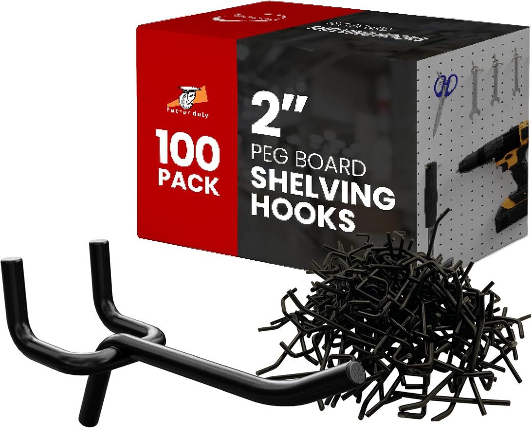 FactorDuty 100 Pack 2 inch Length Steel Black PEG Board Pegboard Shelving Hooks Wholesale Lot 20 lbs PEG Hooks Organizer Tools for Craft Storage, Garage, Kitchen, Tools and More