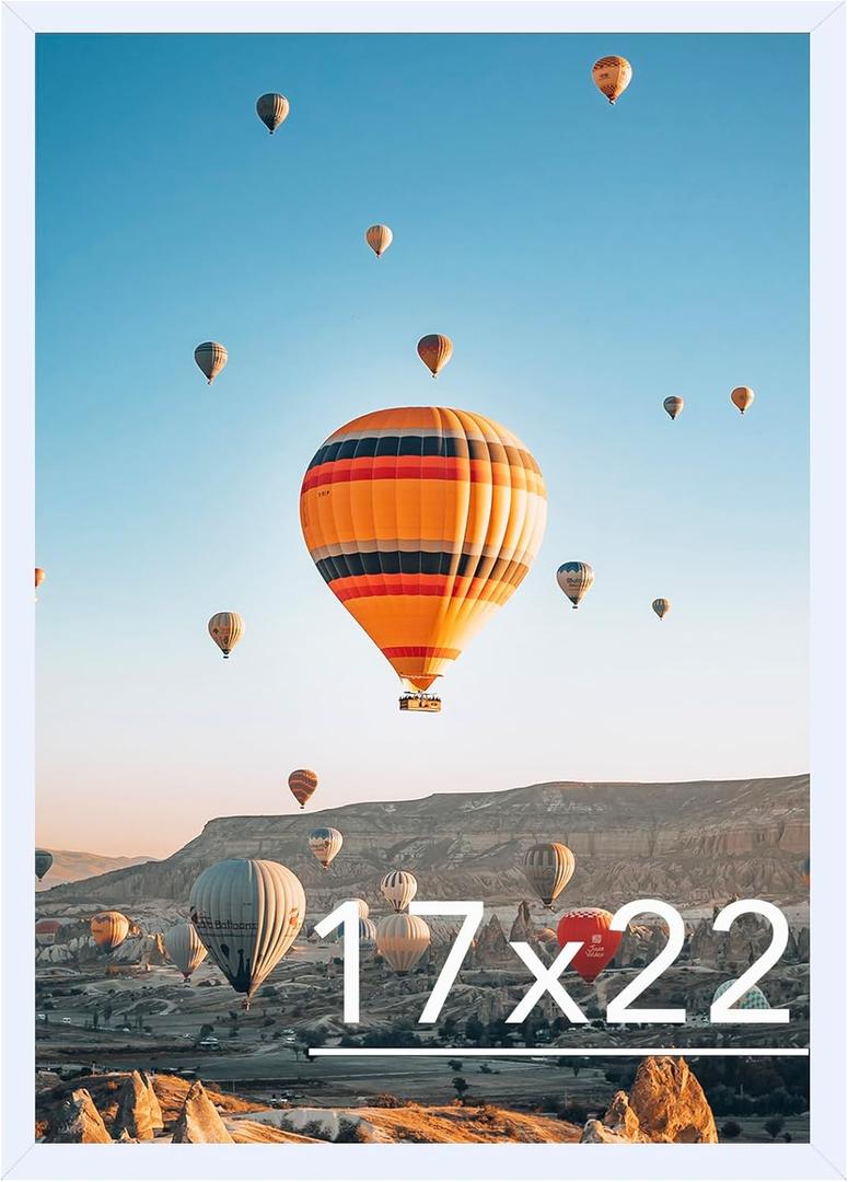 17x22 Picture Frame White for Wall Hanging, Wall Mounting Horizontally or Vertically, 17 x 22 Wall Gallery Poster Photo Frame with Durable Shatter Resistant Plexiglass, White