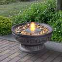 Outdoor Water Fountain with Led Light Decorative Pedestal Bowl Design with River Stones Home Decoration, Modern Garden Fountain for Patio Decor
