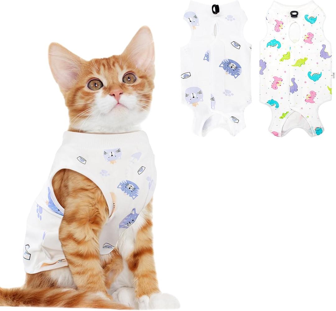 2 PCS Cat Recovery Suit for Spay Abdominal Wounds Cat Onesie for Cats After Surgery Recovery Suit Female Breathable E-Collar Alternative Kitten Onesie Anti Licking Small
