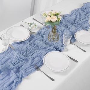 30 Pieces Dusty Blue Cheesecloth Table Runner, 17x108 Inch Long Boho Gauze Table Runner Rustic Decorations for Wedding Birthday Holiday Party Baby Shower Table Decor