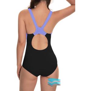 Beautikini Period Swimwear One Piece Leakproof Athletic Racerback Swimsuit Menstrual Sporty Bathing Suit for Teen Girls Women (X-Small, Purple Black)
