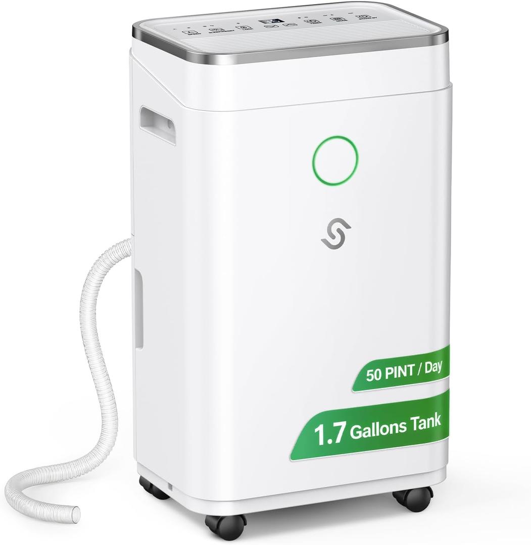 Dehumidifier for Basement with Drain Hose 4500 Sq.Ft - 50 Pint 1.7 gal Tank | Dehumidifier for Home Bedroom Bathroom Ultra Quiet 40 db with 24H Timer Auto Shut Off Ideal for Large Room