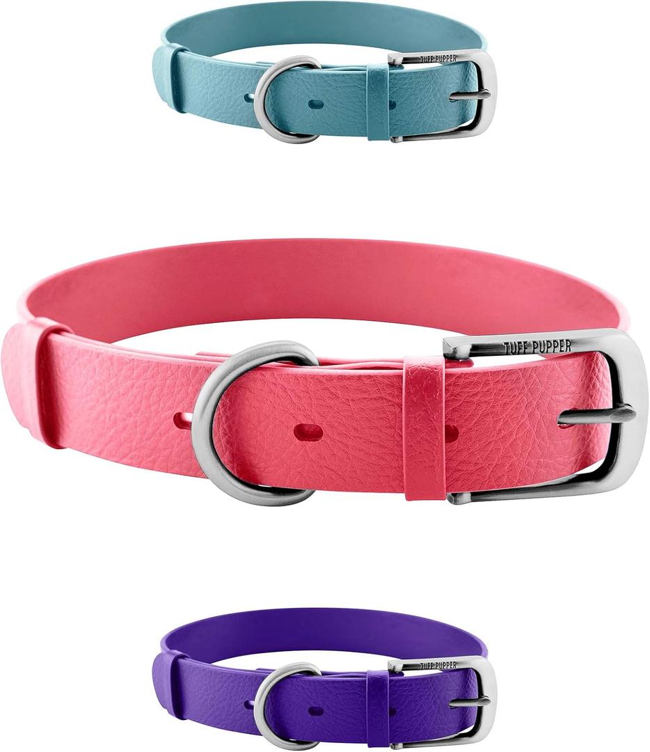 Tuff Pupper Classic Heavy Duty Dog Collar | 10x Stronger Than Leather | 100% Waterproof & Odor Proof Dog Collar | Tough Rust-Proof All Metal Hardware (Punch Pink)