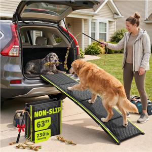 Foldable Dog Ramp for Cars, Trucks & SUV - 63” Long, 250 LB Capacity
