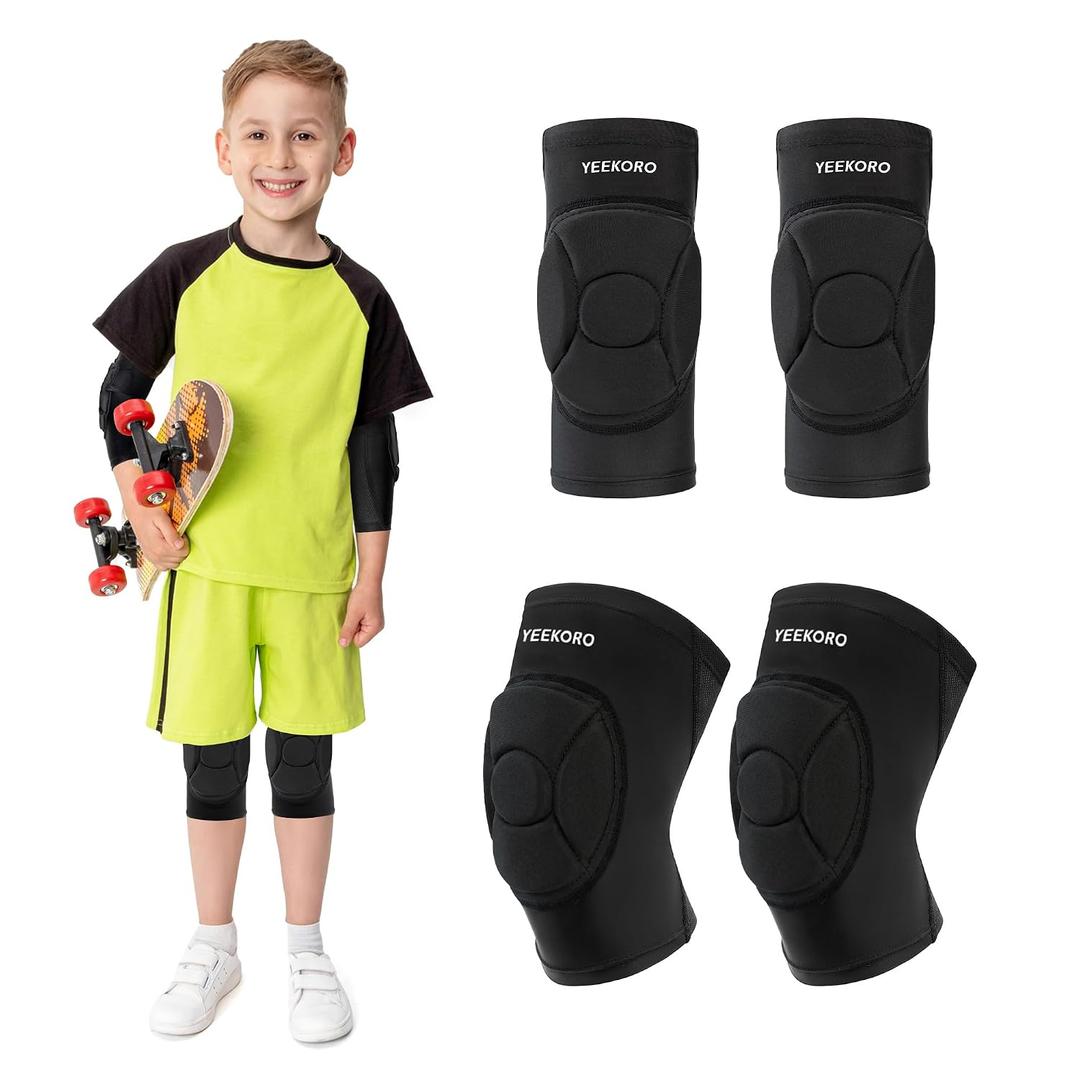 Kids/Youth Knee Pads + Elbow Pads, Compression Support Sleeve with Thickened Pad, Breathable & Lightweight Protective Gear for Basketball Wrestling Football Volleyball Snowboarding Dance(S)