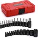 EMENTOL Torx Bit and E-Torx Socket Set, 25pcs, 1/4 & 3/8 & 1/2-inch Drive, Star Bits T8-T60, E Sockets E4-E22, CR-V & S2 Steel