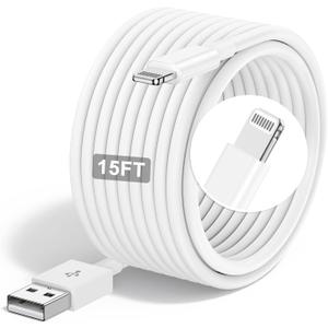 Susnwere Extra Long iPhone Charger Cable 15 ft/5M,[Apple MFi Certified] USB to Lightning Cable15 ft, iPhone Fast Charging Cord for Apple iPhone 14/14pro/13/12/11/11Pro/11Max/ X/XS/XR/XS Max/8/7,iPad (White)