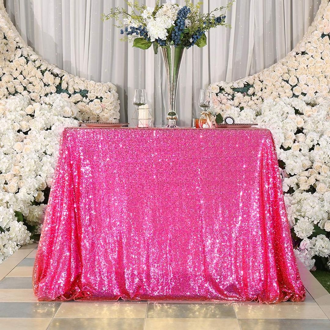 JYFLZQ Fuchsia Sequin Tablecloth 50" x 80" Rectangular Sparkly Drape Table Cloths Table Cover Overlay for Wedding Birthday Party Baby Bridal Shower