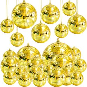 17 Pcs Gold Mirror Disco Ball Decor Hanging Disco Balls for Christmas Tree Ornament Music Party Stage Wedding Home Decoration