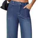 DLOODA Wide Leg Jeans Woman Stretchy High Waisted Straight Leg Jeans Loose Trendy Denim Pants with Pockets (Blue, L)