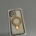 Compatible with iPhone 15 Pro Max Case with Invisible Magnetic Ring Stand [Compatible with Mag-Safe] [Full Camera Lens Protector] Plating Clear Phone Case for iPhone 15 Pro Max 6.7", Gold