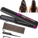 LAMA Portable 2 in 1 Travel Straightener and Curler, Cordless Hair Straightener 4500mAh, Rechargeable LCD Flat Iron, Mini Ceramic Curling Iron,USB Rechargeable Hot Tools, Black+Rose Red