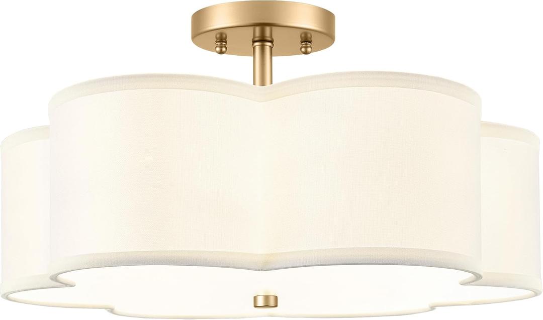 18" Gold Semi Flush Mount Ceiling Light with White Fabric Shade, 18", Single Shade