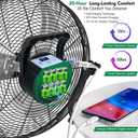 DBF 16" Solar Powered Fan - 20000mAh Rechargeable Outdoor Floor Fan with 30W Solar Panel, 12 Speeds, Tilt Head, High Velocity Cordless Portable Industrial Fans for Home Camping Garage Outage, 16 IN - Button-Black