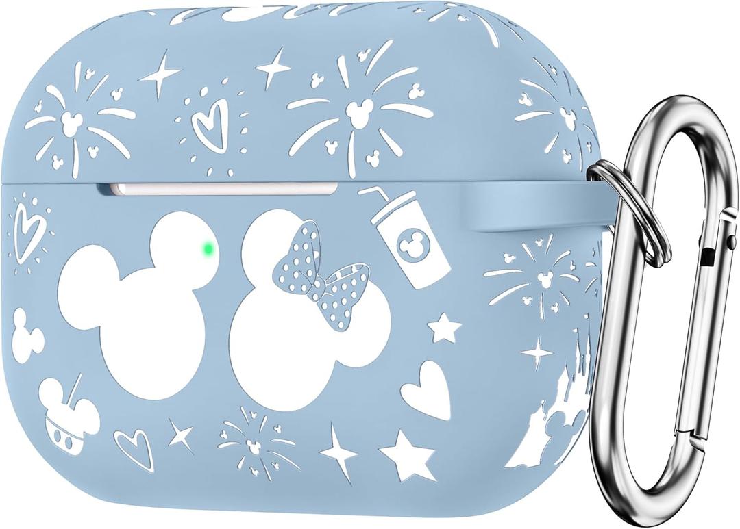 Girovo Compatible with Airpods Pro 2nd/1st Generation Case Cover with Keychain, Women Men Soft Silicone TwoTone Cute Cartoon Engraved Convenience Protective Case, Front LED Visible Blue/White