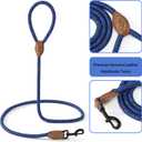 Mile High Life Rope Leash with Genuine Leather Connection, 6 FT/5 FT/4 FT, Heavy Duty Leash for Medium & Large Dogs (Blue, 48 Inch)