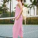 Fisoew Women's Summer 2 Piece Outfits Sleeveless Tank Tops Wide Leg Pocketed Pants Workout Sweat Sets (Pink) L