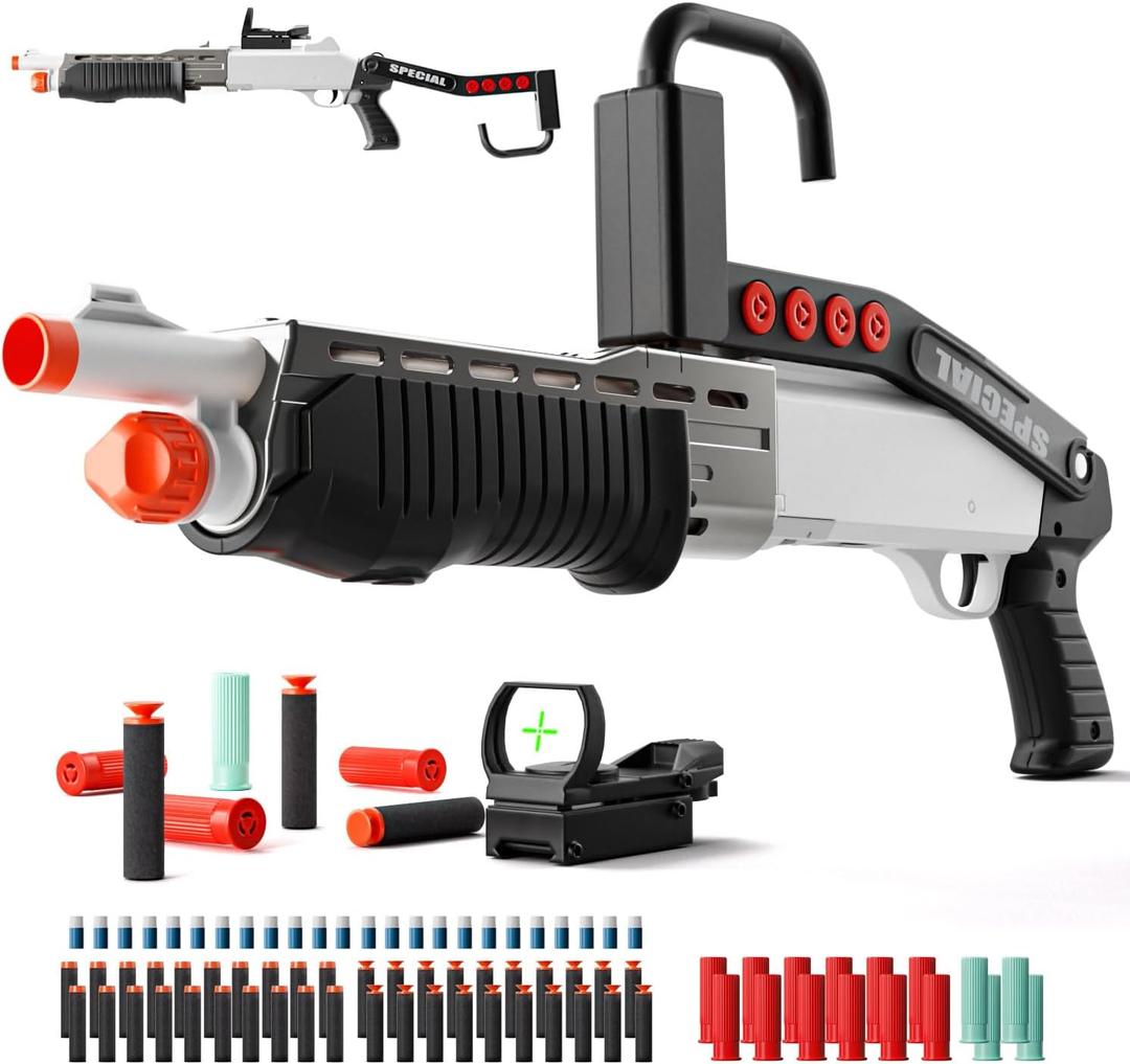 SPAS-18 Toy Gun with Soft Bullet, (33-Inch) Realistic Shell Ejecting Toy Shotgun [with 60 Soft Darts 16 Shells], Toy Foam Blaster Guns for Boys Kids Adults, Gift for Christmas Halloween (White), Large