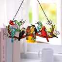 Huray Rayho Birds On Branch Stained Glass Suncatcher Cardinal Hummingbird Kingfisher Double Side Glass Panel Window Hanging Decor Bird Ornament Bird Lover Gift for Mom Grandma
