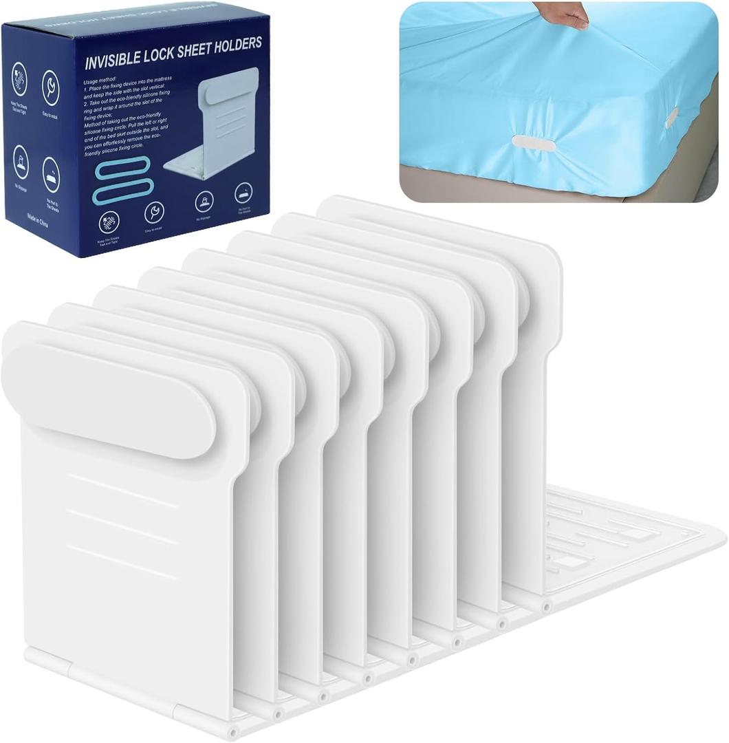 8 Pack Bed Sheet Holders for Corners, Upgrade Invisible Sheet Holders Keep Sheets Firm & Tight, Fitted Sheet Holder with Anti-Slip Pads, Easy One-Time Installation for Any Mattress Sizes