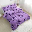 Violet Butterfly Comforter Set - Full Size Kids Bedding with 1 Comforter and 2 Pillowcases - Butterfly & Dandelion Pattern All Season