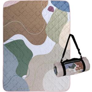 Exclusivo Mezcla Waterproof Picnic Blanket 60x80 Inches Large Multicolor Floral Polyester Sandproof Modern Camping Blanket (abstract Brown)