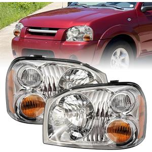 Headlight Compatible with Nissan Frontier 2001 2002 2003 2004 Chrome Housing Headlamp Replacement 260608Z325, NI2502130, 260108Z325, NI2503130 w/o Bulbs Left and Right Side (Chrome)