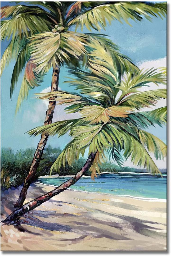 Palm Tree Wall Art Decor Painting Pictures Print On Canvas, Tropical Beach Framed Canvas Wall Art for Home Decoration Living Room Bedroom Artwork