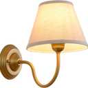 Vintage Curved Arm Fabric Wall Sconce with Linen Cloth Shade, Hardwired Indoor Single Sconce Light Wall Mounted Lamp for Bedroom Living Room Stairs Hallway