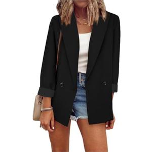 Womens Blazers for Work Casual, Open Front Long Sleeve Office Jacket, Professional Business Casual Cardigan for Women (Large, Black)