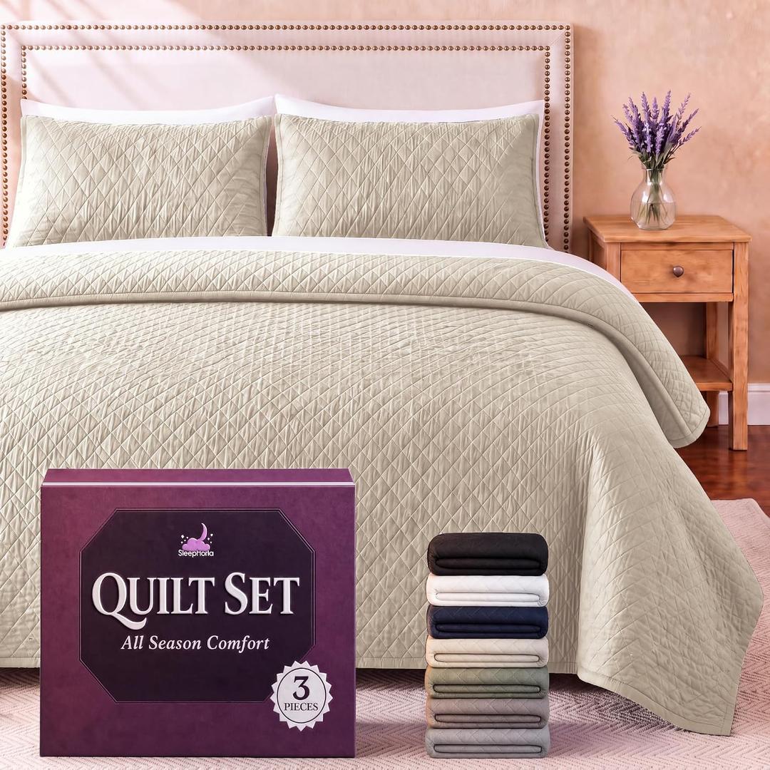 Queen Quilt Bedding Set | Lightweight Summer Bedspread 3 Pc