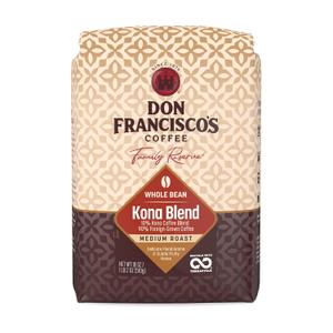 Don Francisco's Kona Blend Whole Bean Coffee, Medium Roast 100% Arabica Coffee, 18 oz Bag (EXP 08/25/27)