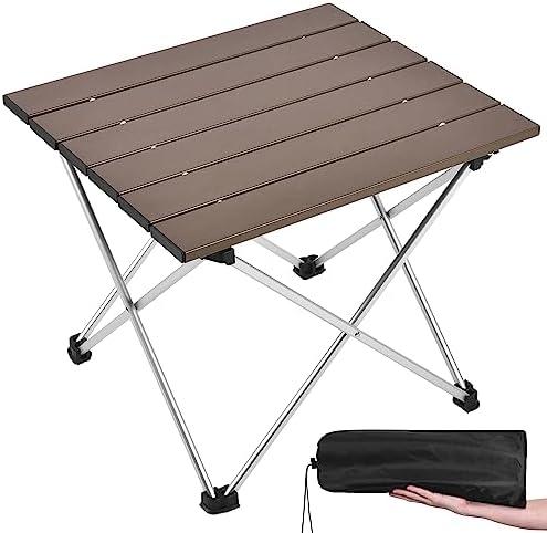 Grope Portable Camping Table with Aluminum Table Top, Folding Beach Table Easy to Carry, Prefect for Outdoor, Picnic, BBQ, Cooking, Festival, Beach, Home (Coffee-S)