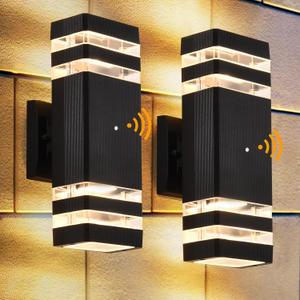 DASTOR Dusk to Dawn Outdoor Wall Lights 2 Pack, 3000K Warm White Exterior Lighting Fixtures, Up and Down Porch Lights Outdoor Wall, Waterproof Outside Lights for House Garage Patio, Black, 2 Layer-2 Pack