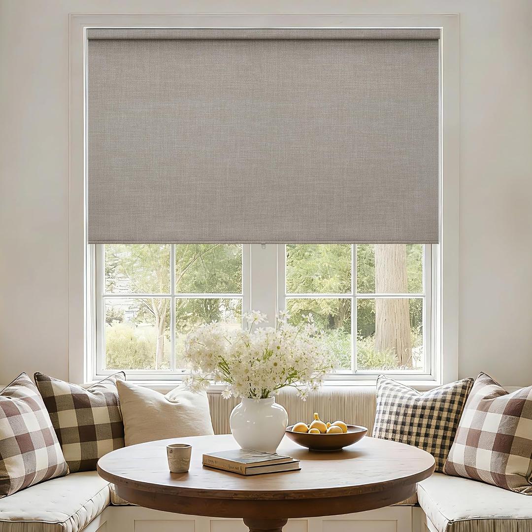 Burlywood Birch 100% Blackout Roller Shades for Window Room Darkening Thermal Insulated UV Protection Cordless Free-Stop Window Blinds for Bedroom Home Office Door Protect Privacy 45" W x 72" H