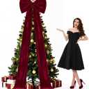 Extra Large Christmas Velvet Bow Tree Topper 118 x 28 Inch Giant Burgundy Bow with Long Ribbon Oversized Holiday Decoration for Xmas Tree Wreath Wall Party Wedding Arch Gift Decor