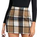 Plaid Skirts for Women High Waist Pencil Bodycon Mini Skirt Fall Winter Outfits (X-Large, Coffee)