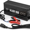 12V 10A LiFePO4 Battery Charger, 14.6V 10A Smart Automatic Charger for 12V Lithium Battery, Aluminum Case with Cooling Fan, Overcharge Protection for Car, RV, Boat, Motorcycle