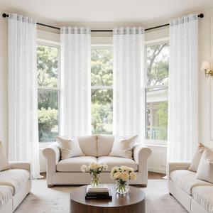 MIULEE White Linen Curtains 102 Inch Long 4 Panels Light Filtering Window Drapes with Rod Pocket Back Tab for Living Room Bedroom Farmhouse Decor 42" W x 102" L Inches