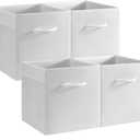 StorageWorks White Storage Cubes, 11-inch Leather Bins with Handle, Cube Organizer Baskets for Shelves and Closet, Collapsible Storage Bins, 4-Pack