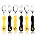 Lehoo Castle Toddler Fork and Spoon, 6pcs Toddler Utensils Kids Silverware, Safe Stainless Steel Toddler Fork Spoon Set, Children Flatware Set, Incudes 3 Spoons and 3 Forks (Engineering Vehicle) (Black)
