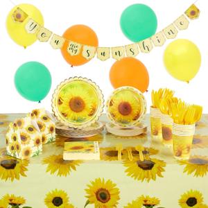 Sparkle and Bash Serves 24 Sunflower Party Supplies & Yellow Decorations, Baby Shower Paper Plates, Napkins, Tablecloth, You Are My Sunshine Banner - Party Plate