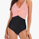 American Trends Swimsuit Women One Piece Tummy Control Bathing Suit for Women Modest V Neck Swimwear, Small