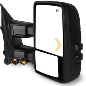 Towing Mirrors Fit for 1999-2016 Ford F250 F350 F450 F550 Super Duty Side Mirrors Power Adjustable Heated glass with Smoked Turn Signal Light Manual Folding Black RH