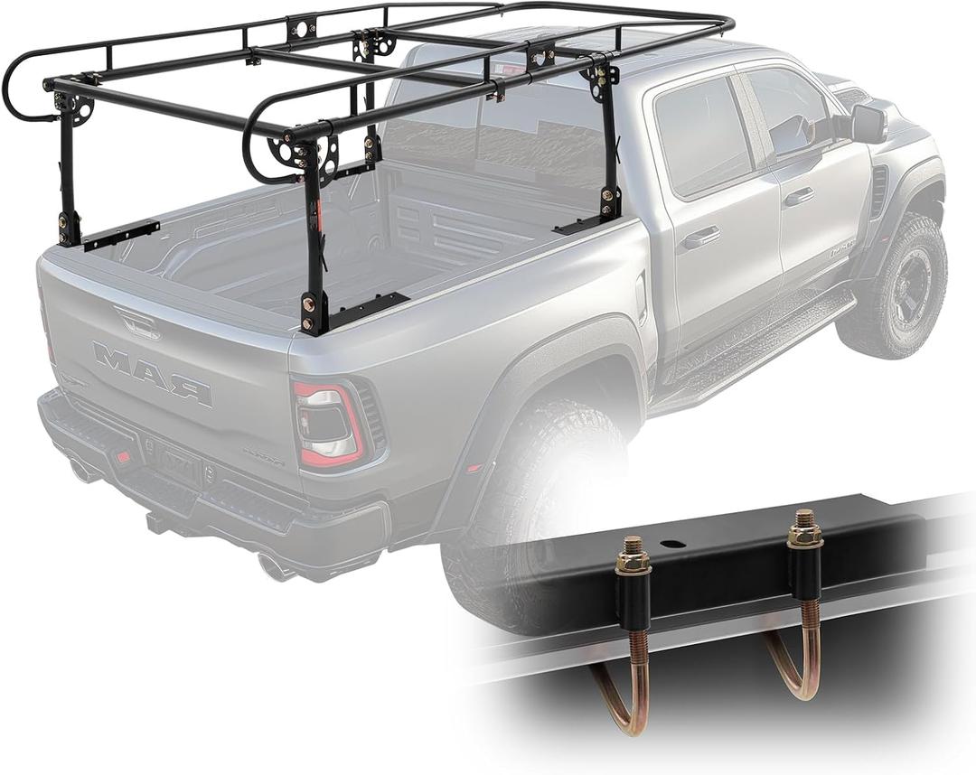 VEVOR Truck Ladder Rack, 1000 LBS / 454 KG Strong Capacity Truck Racks, Non-Drilling/Drilling Installation for Long or Heavy Cargo, 43.3-63 inch Adjustable Width for Kayak, Ladder, Surfboard, Lumber