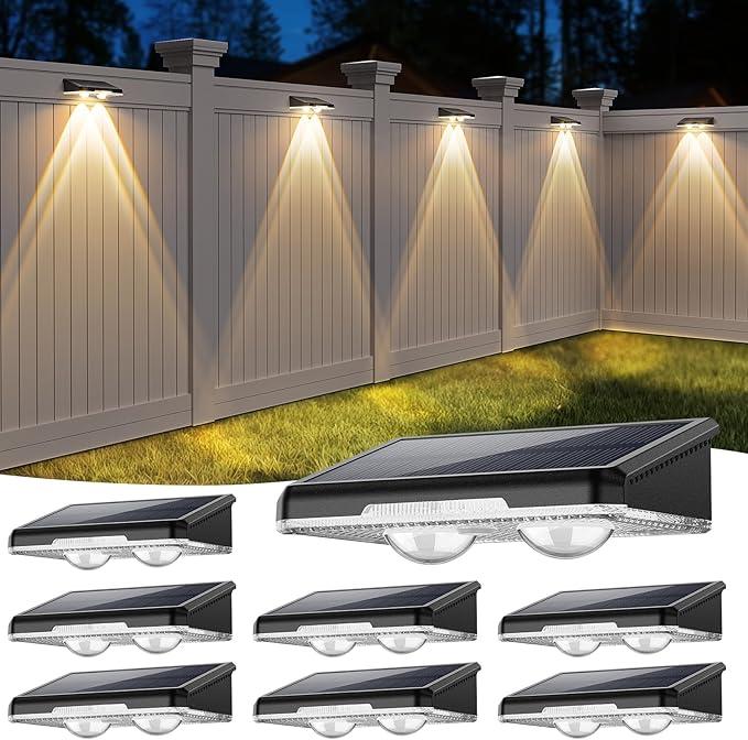Solar Fence Lights Outdoor, 7 Fixed Colors ＆ Color Changing IP65 Waterproof Solar Powered Lights for Backyard/Patio/Fence/Wall/Deck/Step/Porch/Railings/Pool (8pack)